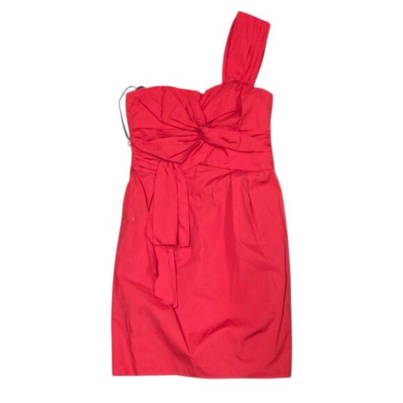 Nanette Lepore Red One-Shoulder Pleat Knot So Fast Mini Dress 4 - Picture 1 of 4